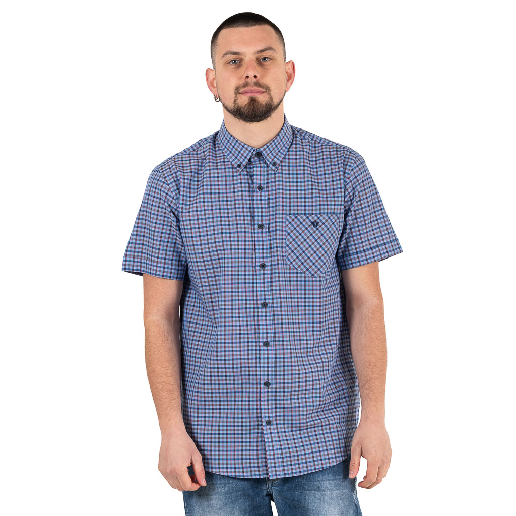 Men’s Plaid Short Sleeve Shirt Regular DOUBLE GS-532 Blue