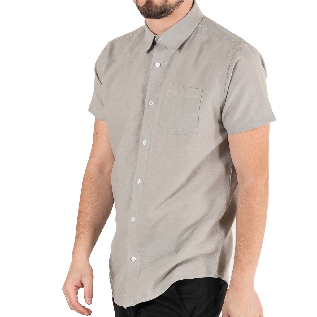 Men’s Linen Short Sleeve Shirt Slim Line DOUBLE GS-538S Grey