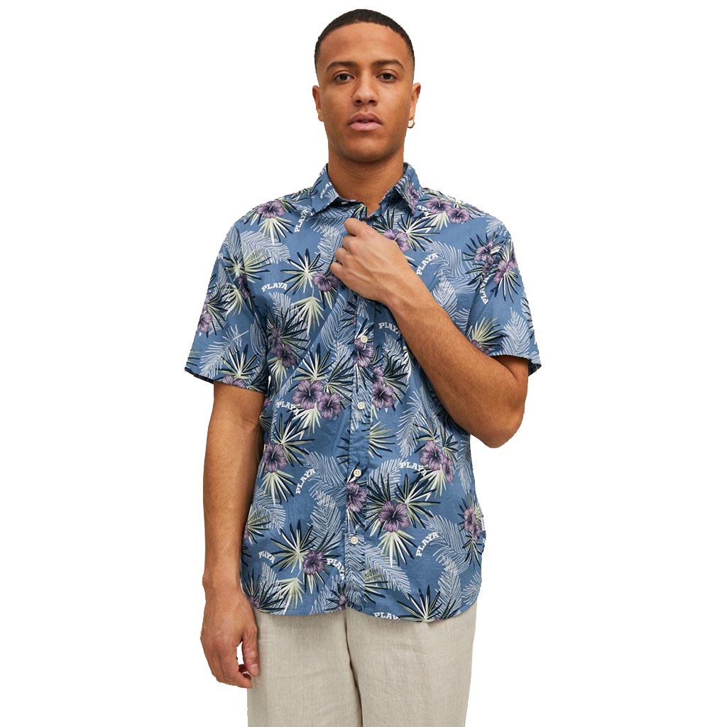 Men’s Floral Short Sleeve Shirt Relaxed Fit Jack & Jones 12207426 light blue